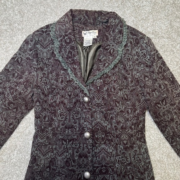 Vtg y2k Papillon Los Angeles Women Brocade Lace Collar Coat Jacket Size S Whimsy - Picture 3 of 9